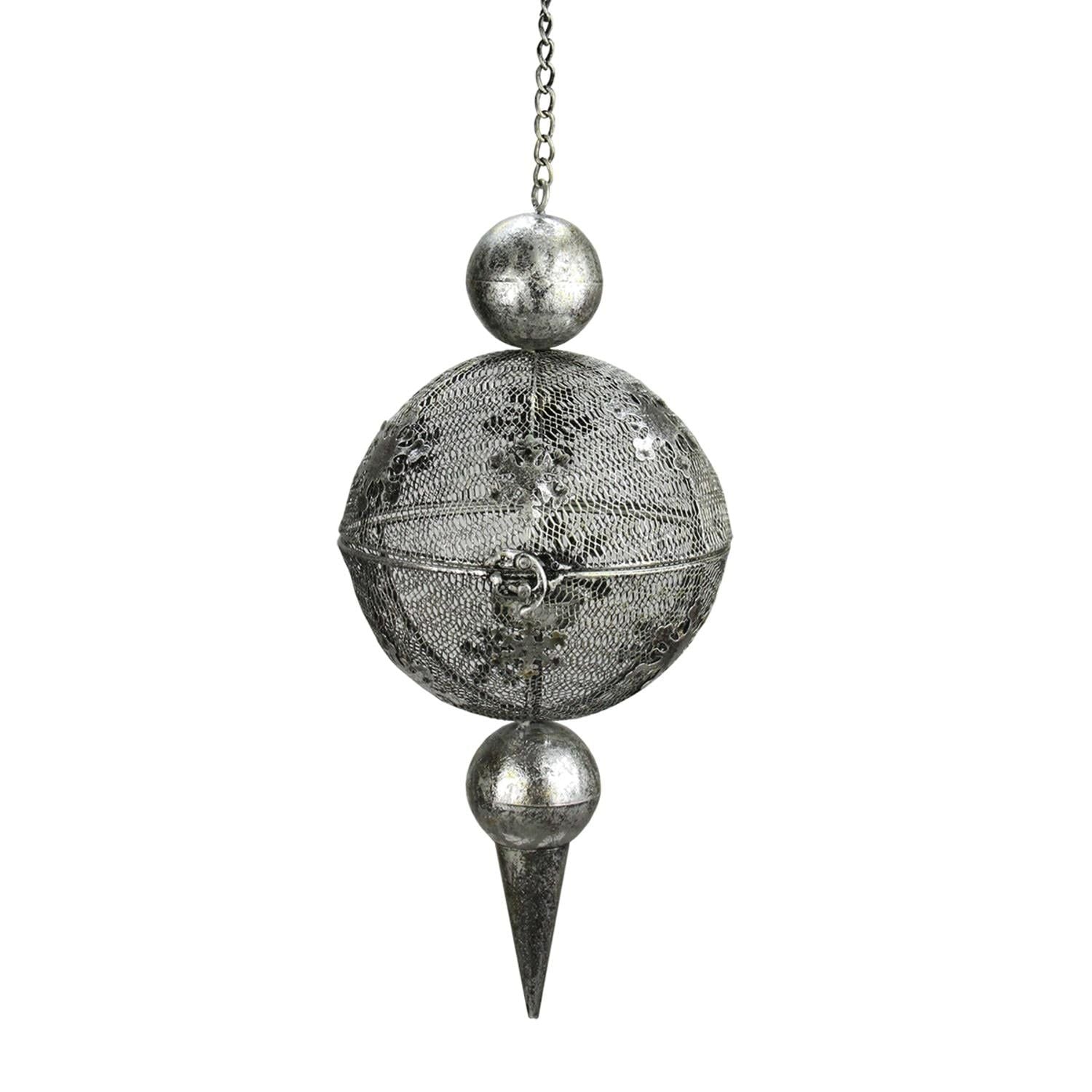 18" Silver Distressed Antique Metal Snowflake and Mesh Finial Hanging Tealight Candle Lantern EasyOptionXY LLC