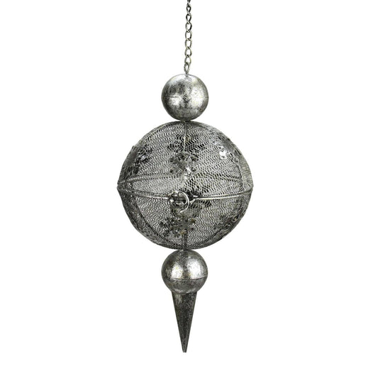 18" Silver Distressed Antique Metal Snowflake and Mesh Finial Hanging Tealight Candle Lantern EasyOptionXY LLC