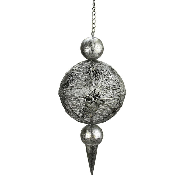 18" Silver Distressed Antique Metal Snowflake and Mesh Finial Hanging Tealight Candle Lantern EasyOptionXY LLC