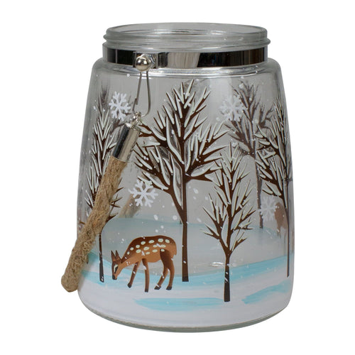6.25" Trees and Fawns Flameless Glass Candle Lantern EasyOptionXY LLC