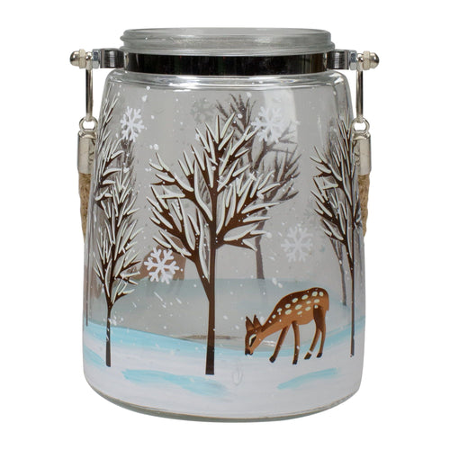6.25" Trees and Fawns Flameless Glass Candle Lantern EasyOptionXY LLC
