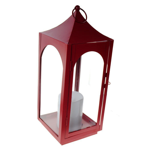 Shop4Omni 15 Inch Decorative Lantern Centerpiece with Flickering LED Candle / Red EasyOptionXY LLC