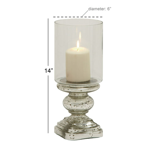 DecMode Silver Glass Handmade Turned Style Pillar Hurricane Lamp with Faux Mercury Glass Finish EasyOptionXY LLC