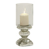 DecMode Silver Glass Handmade Turned Style Pillar Hurricane Lamp with Faux Mercury Glass Finish EasyOptionXY LLC