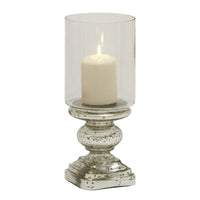 DecMode Silver Glass Handmade Turned Style Pillar Hurricane Lamp with Faux Mercury Glass Finish EasyOptionXY LLC