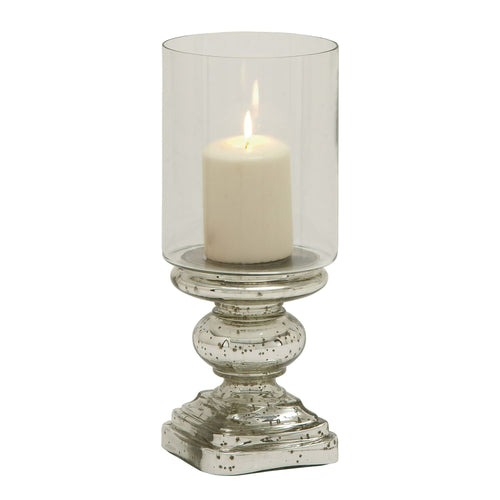 DecMode Silver Glass Handmade Turned Style Pillar Hurricane Lamp with Faux Mercury Glass Finish EasyOptionXY LLC