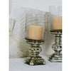 DecMode Silver Glass Handmade Turned Style Pillar Hurricane Lamp with Faux Mercury Glass Finish EasyOptionXY LLC