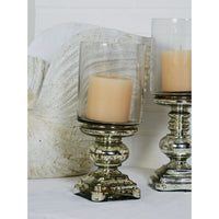 DecMode Silver Glass Handmade Turned Style Pillar Hurricane Lamp with Faux Mercury Glass Finish EasyOptionXY LLC