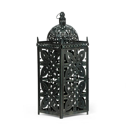 Noble House Parkman Iron Large Handcrafted Decorative Lantern, Black Patina EasyOptionXY LLC