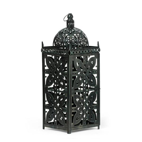 Noble House Parkman Iron Large Handcrafted Decorative Lantern, Black Patina EasyOptionXY LLC