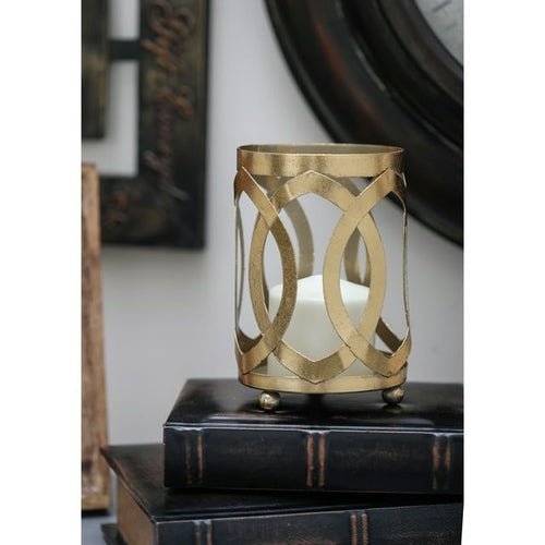 DecMode Gold Metal Pillar Hurricane Lamp EasyOptionXY LLC