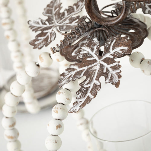 Beaded Pumpkin Pillar Holders White 13"H Wood Set of 2 EasyOptionXY LLC