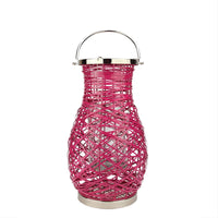 Northlight 16.25" Modern Fuchsia Pink Decorative Woven Iron Pillar Candle Lantern with Glass EasyOptionXY LLC