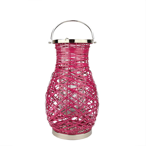 Northlight 16.25" Modern Fuchsia Pink Decorative Woven Iron Pillar Candle Lantern with Glass EasyOptionXY LLC