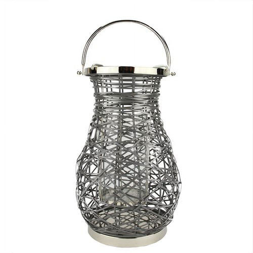 Northlight 16.25" Modern Fuchsia Pink Decorative Woven Iron Pillar Candle Lantern with Glass EasyOptionXY LLC
