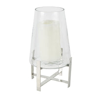 DecMode Stainless Steel Hurricane Lamp with Stainless Steel X Shaped Base EasyOptionXY LLC