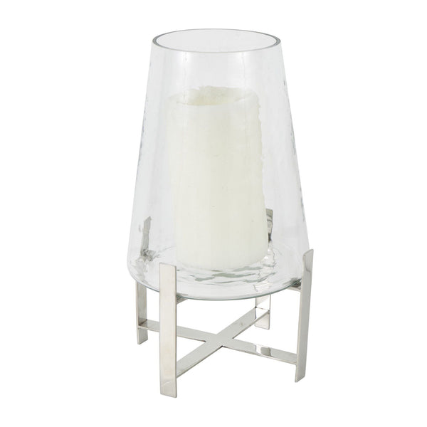 DecMode Stainless Steel Hurricane Lamp with Stainless Steel X Shaped Base EasyOptionXY LLC