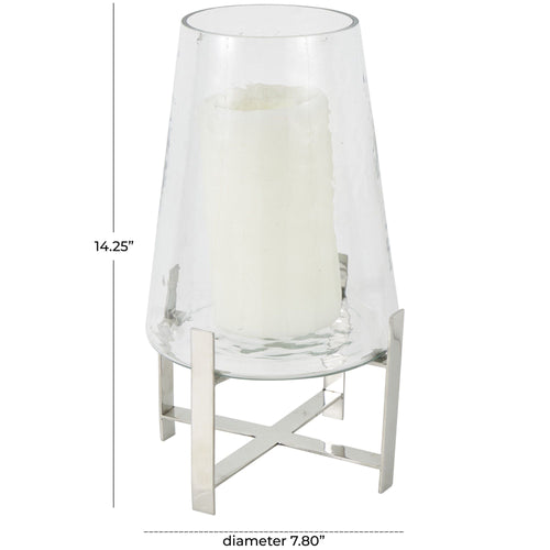 DecMode Stainless Steel Hurricane Lamp with Stainless Steel X Shaped Base EasyOptionXY LLC