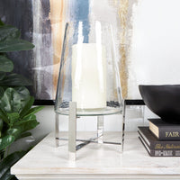 DecMode Stainless Steel Hurricane Lamp with Stainless Steel X Shaped Base EasyOptionXY LLC