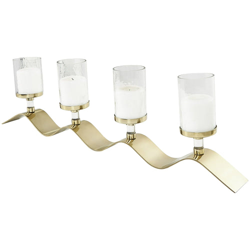The Novogratz 4-Slot Gold Stainless Steel Metal 4 Candle Hurricane Lamp with Wavy Base EasyOptionXY LLC