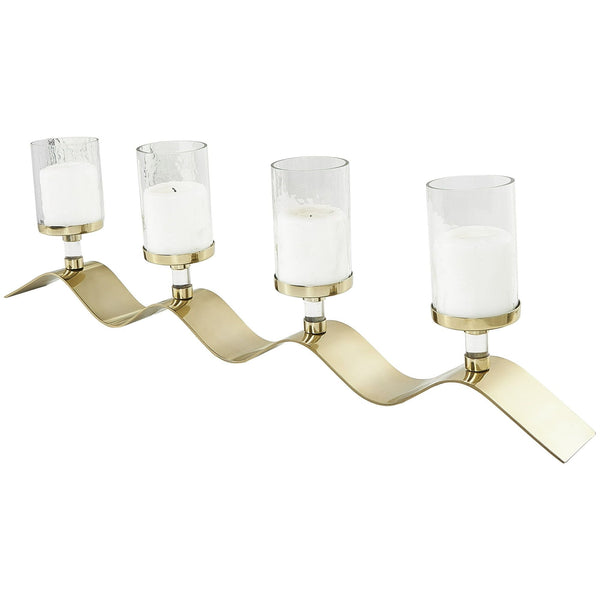 The Novogratz 4-Slot Gold Stainless Steel Metal 4 Candle Hurricane Lamp with Wavy Base EasyOptionXY LLC