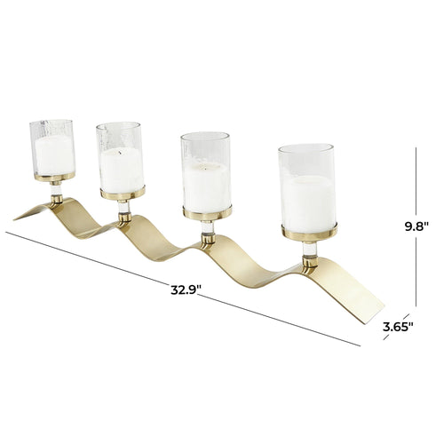 The Novogratz 4-Slot Gold Stainless Steel Metal 4 Candle Hurricane Lamp with Wavy Base EasyOptionXY LLC