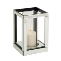 DecMode Silver Glass Pillar Hurricane Lamp with Mirrored Accents EasyOptionXY LLC