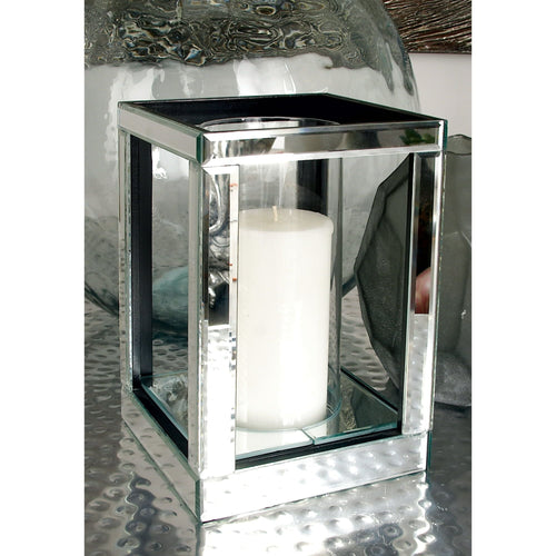 DecMode Silver Glass Pillar Hurricane Lamp with Mirrored Accents EasyOptionXY LLC