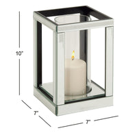 DecMode Silver Glass Pillar Hurricane Lamp with Mirrored Accents EasyOptionXY LLC