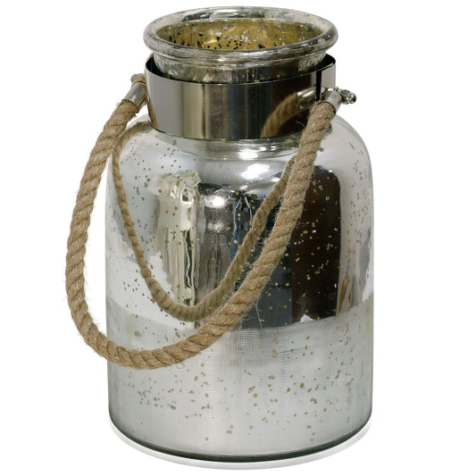 Silver Antique - Half Etched Glass Lantern Jar with Chrome Metal Band EasyOptionXY LLC