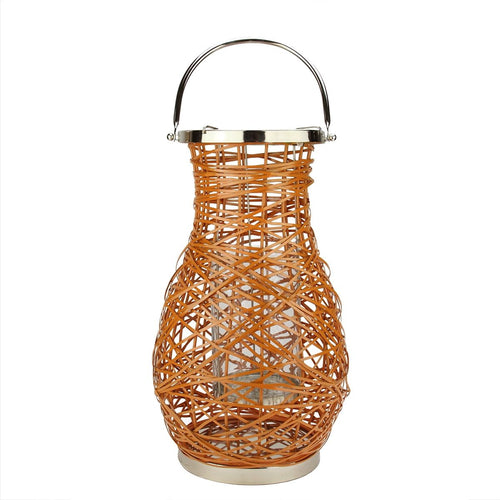 Northlight 18.5" Modern Orange Decorative Woven Iron Pillar Candle Lantern with Glass Hurricane EasyOptionXY LLC
