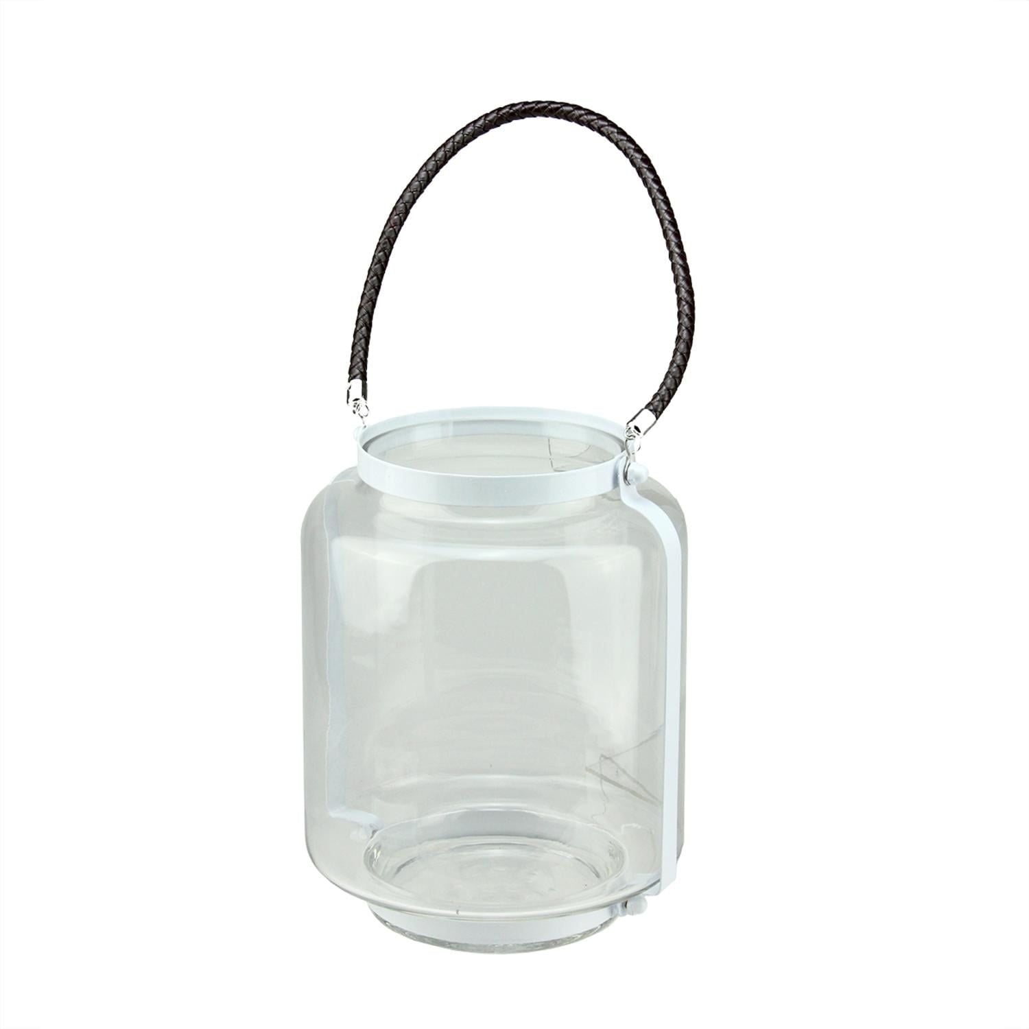 18" Clear Glass Hurricane Pillar Candle Lantern with White Metal Frame EasyOptionXY LLC