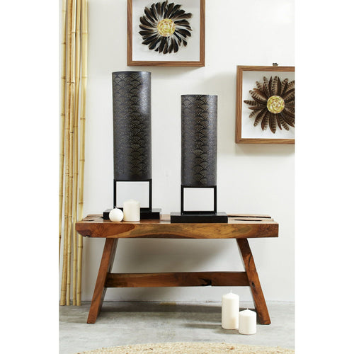 DecMode Modern Style Large Black Cylinder Metal Lantern with Pierced Metal Boho Pattern on Metal Base, 10' x 27' EasyOptionXY LLC