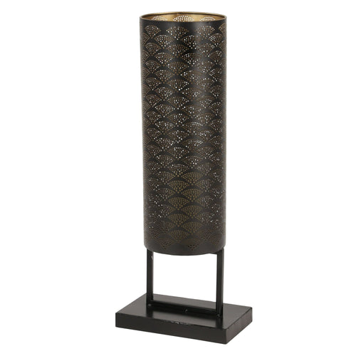 DecMode Modern Style Large Black Cylinder Metal Lantern with Pierced Metal Boho Pattern on Metal Base, 10' x 27' EasyOptionXY LLC