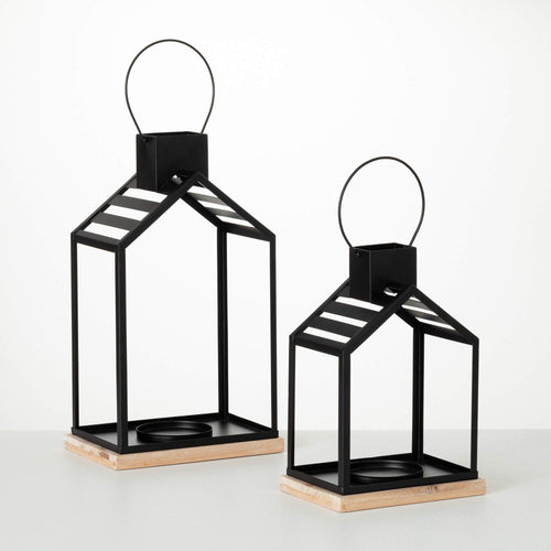 Sullivans 22.25" & 17" Black Metal Modern Lantern Set of 2 EasyOptionXY LLC