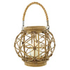 Decmode Round Brown Woven Rattan Lantern with Burlap Jute Rope Handle and Glass Insert, 13' x 10.5' EasyOptionXY LLC