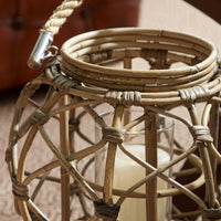 Decmode Round Brown Woven Rattan Lantern with Burlap Jute Rope Handle and Glass Insert, 13' x 10.5' EasyOptionXY LLC