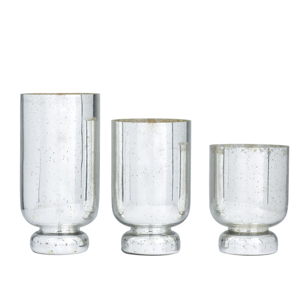 DecMode 3-Slot Silver Glass Pillar Hurricane Lamp with Faux Mercury Glass Finish, Set of 3 EasyOptionXY LLC