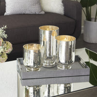 DecMode 3-Slot Silver Glass Pillar Hurricane Lamp with Faux Mercury Glass Finish, Set of 3 EasyOptionXY LLC