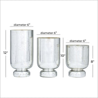 DecMode 3-Slot Silver Glass Pillar Hurricane Lamp with Faux Mercury Glass Finish, Set of 3 EasyOptionXY LLC