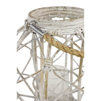 Decmode Large Round Woven Rattan White Lantern with Burlap Jute Rope Handle and Glass Insert, 15' x 15' EasyOptionXY LLC