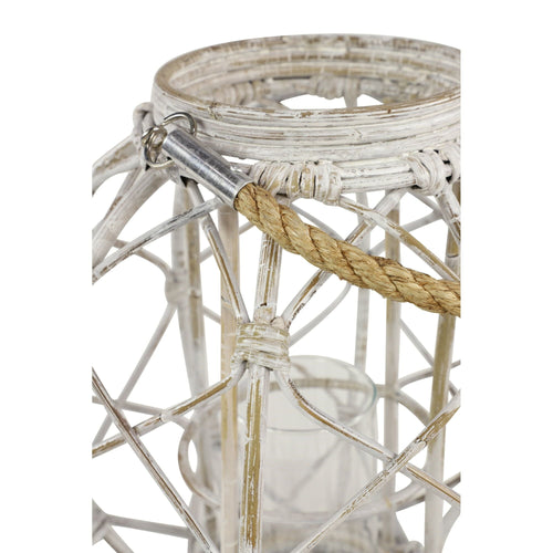 Decmode Large Round Woven Rattan White Lantern with Burlap Jute Rope Handle and Glass Insert, 15' x 15' EasyOptionXY LLC