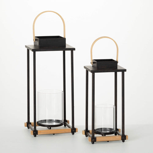 Sullivans 21.5" & 17.5" Black Metal Hurricane Lanterns Set of 2 EasyOptionXY LLC