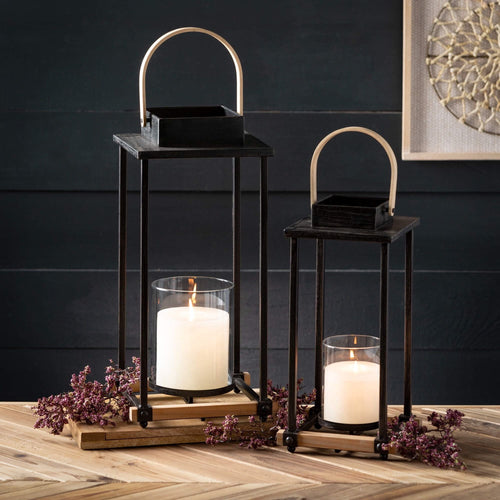 Sullivans 21.5" & 17.5" Black Metal Hurricane Lanterns Set of 2 EasyOptionXY LLC