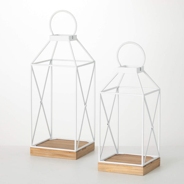 Sullivans 26.75" & 22.25" Modern White Metal Lantern Set of 2 EasyOptionXY LLC