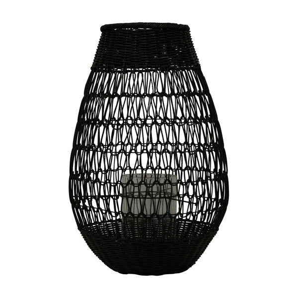 Creative Co-Op Black Rattan Lantern with Glass Insert EasyOptionXY LLC