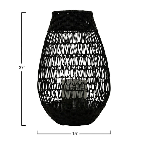 Creative Co-Op Black Rattan Lantern with Glass Insert EasyOptionXY LLC