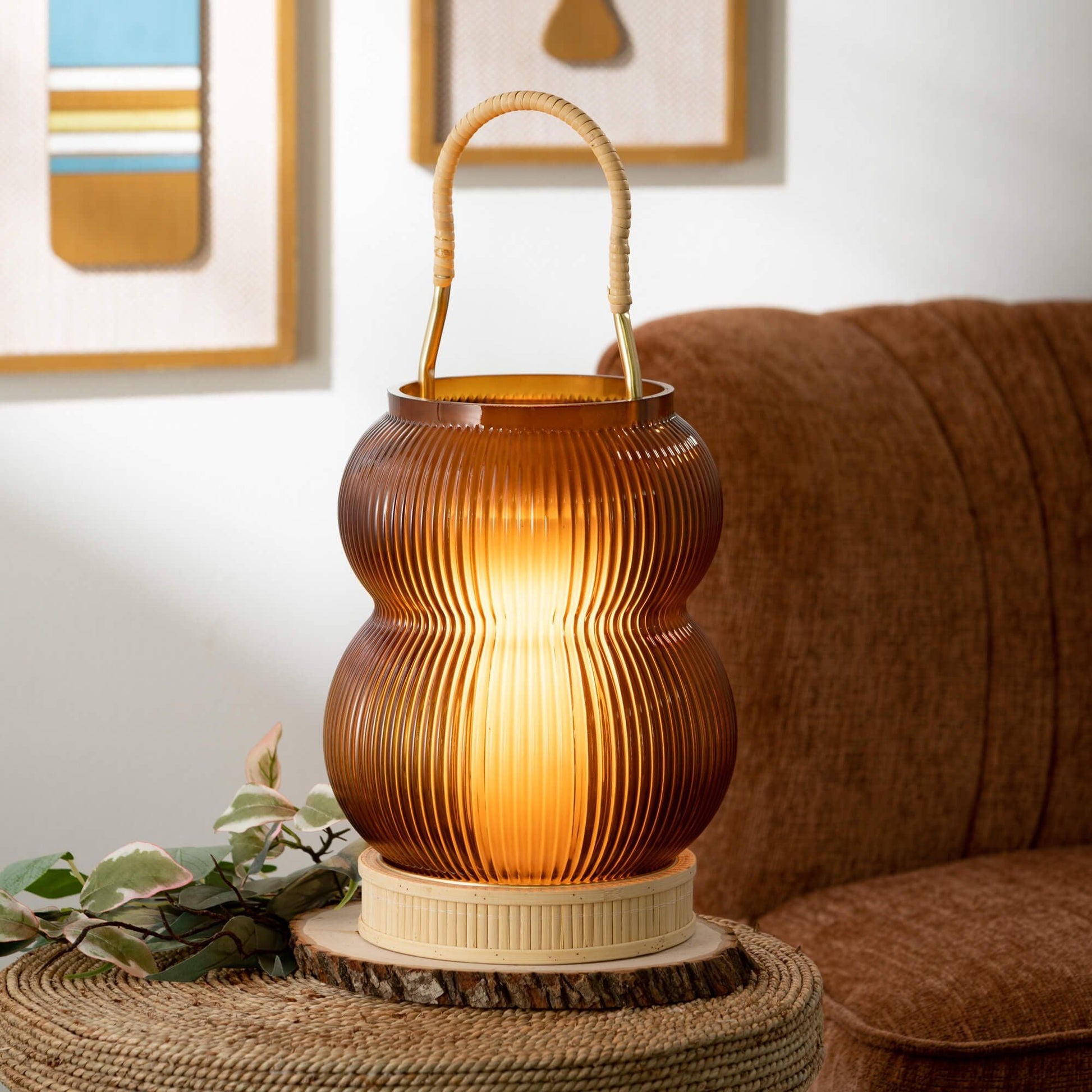 Sullivans 16.5" & 19.5" Amber Glass Lantern Set of 2 EasyOptionXY LLC