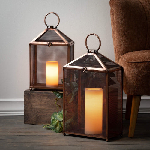 Sullivans 19.5" & 15.75" Outdoor Copper Screen Lanterns Set of 2, Metal EasyOptionXY LLC