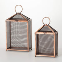 Sullivans 19.5" & 15.75" Outdoor Copper Screen Lanterns Set of 2, Metal EasyOptionXY LLC